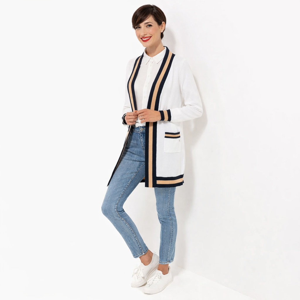 STRANDFEIN Cardigan offene Front aufgesetzte Taschen