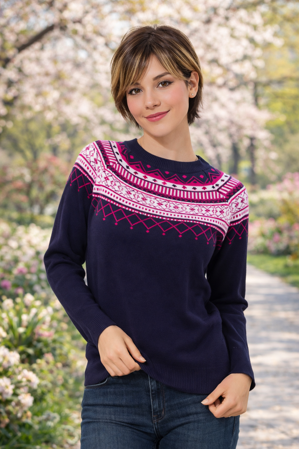 ANNI FOR FRIENDS Pullover, 1/1-Arm Rundhalsausschnitt