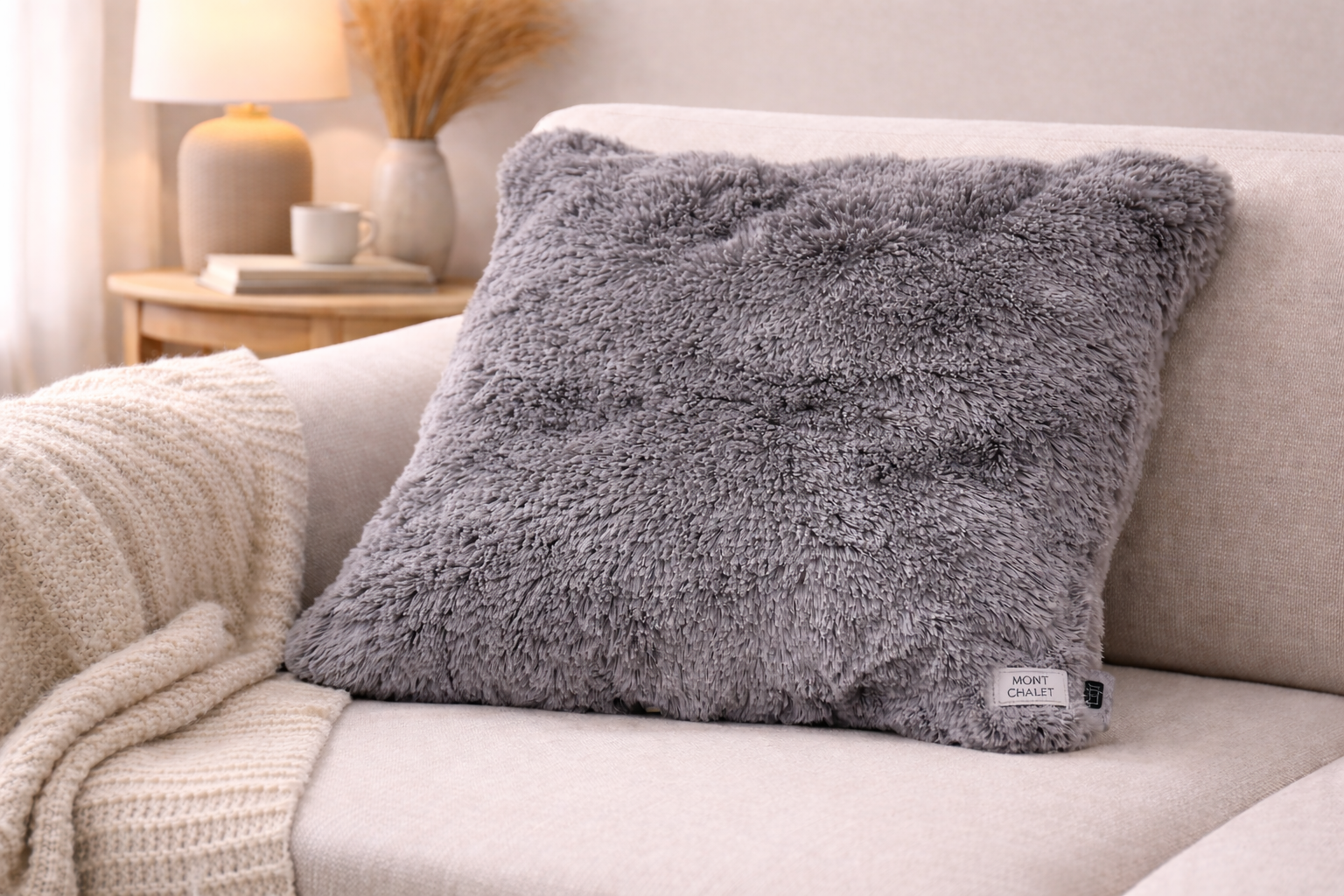MONT CHALET Heizkissen 50x50cm Mikrofaser Fellimitat inkl. Powerbank