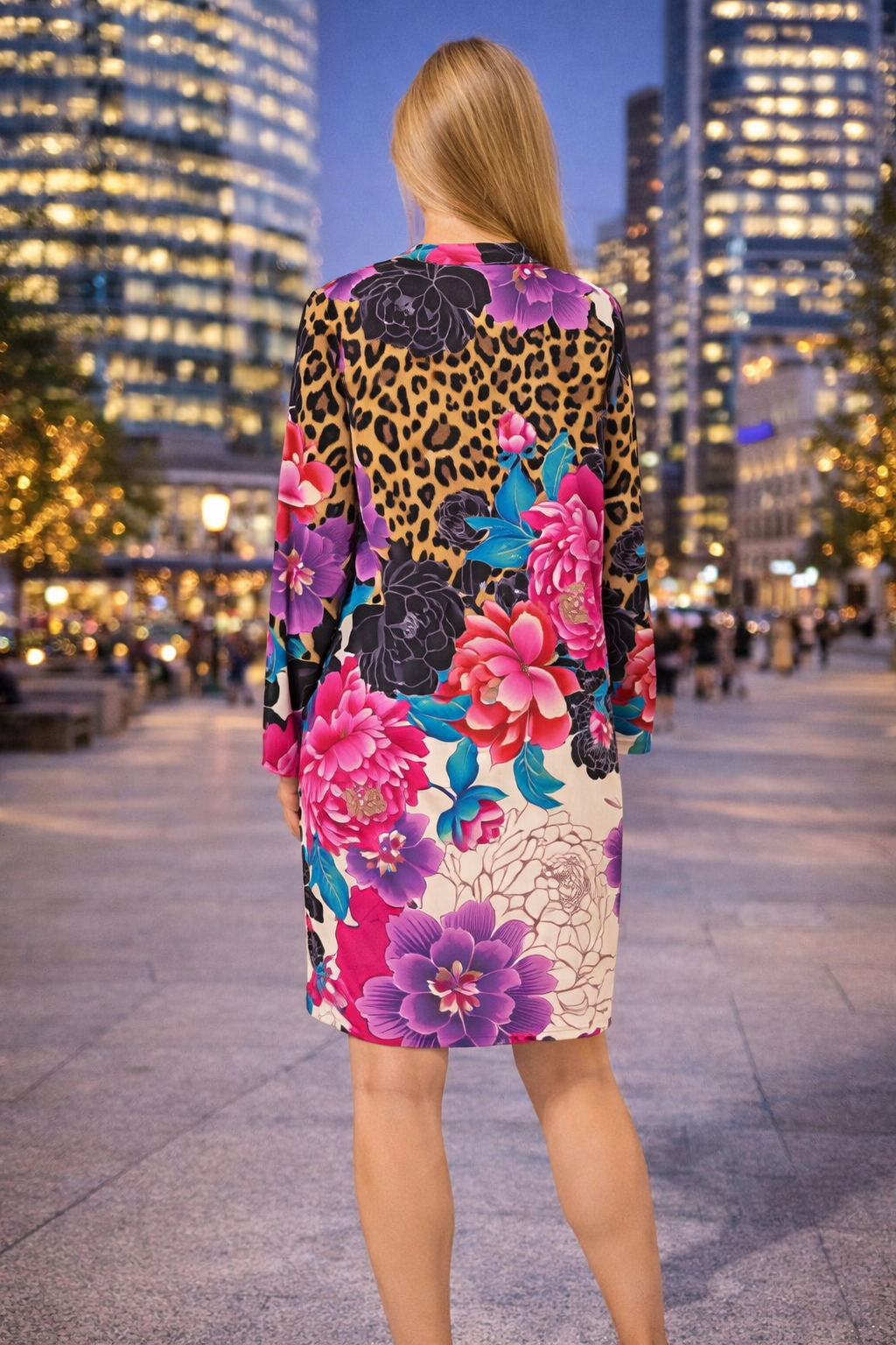 ANNI FOR FRIENDS Kleid, 1/1-Arm Serafino-Ausschnitt platzierter Druck