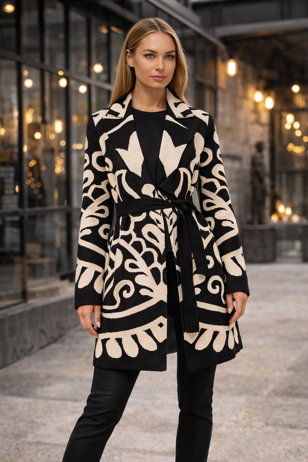 STEFFEN SCHRAUT Longcardigan Seitennahttaschen Jacquard-Strick