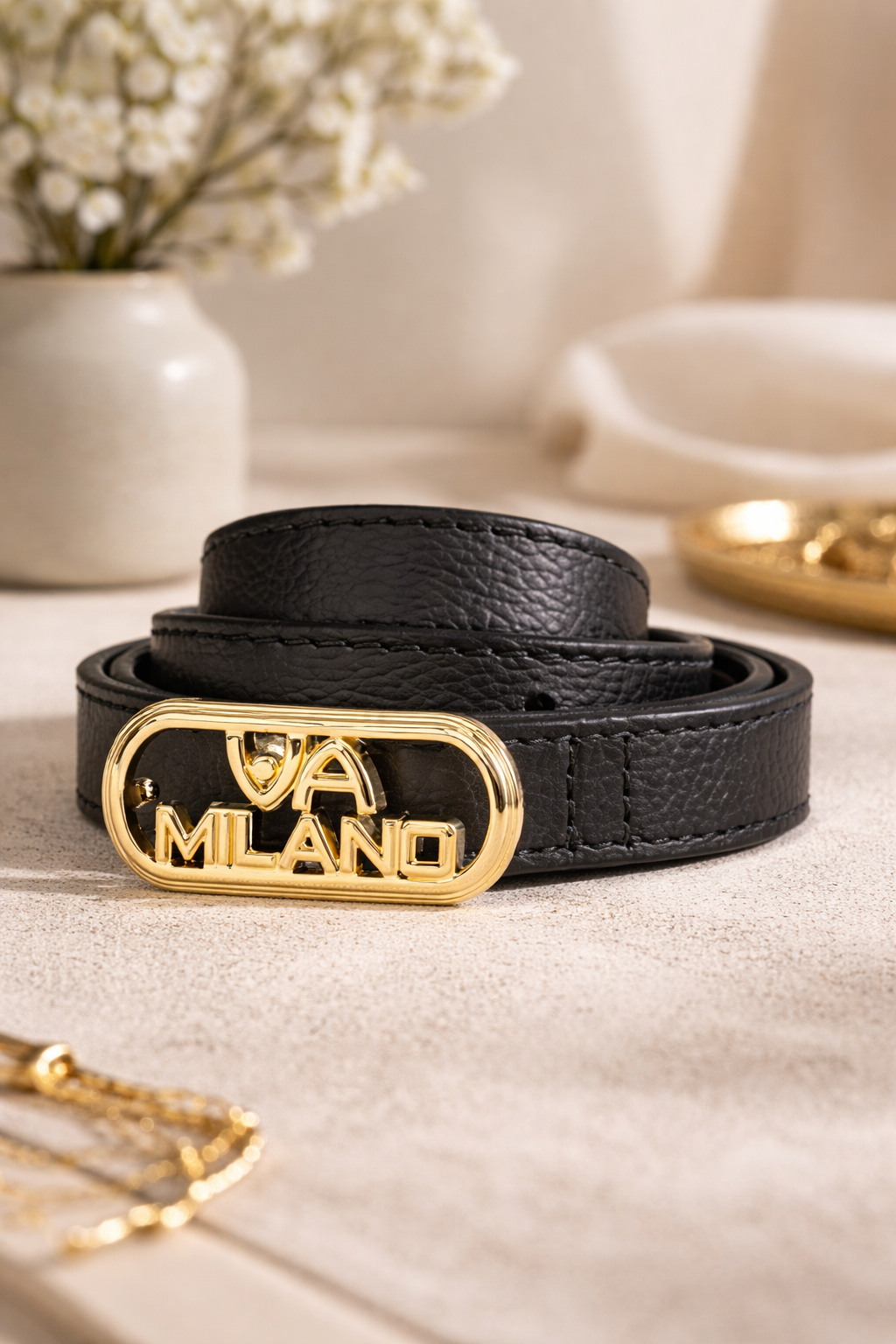 VIA MILANO Gürtel Echt Leder Logo-Schließe 2 cm breit / 105 cm