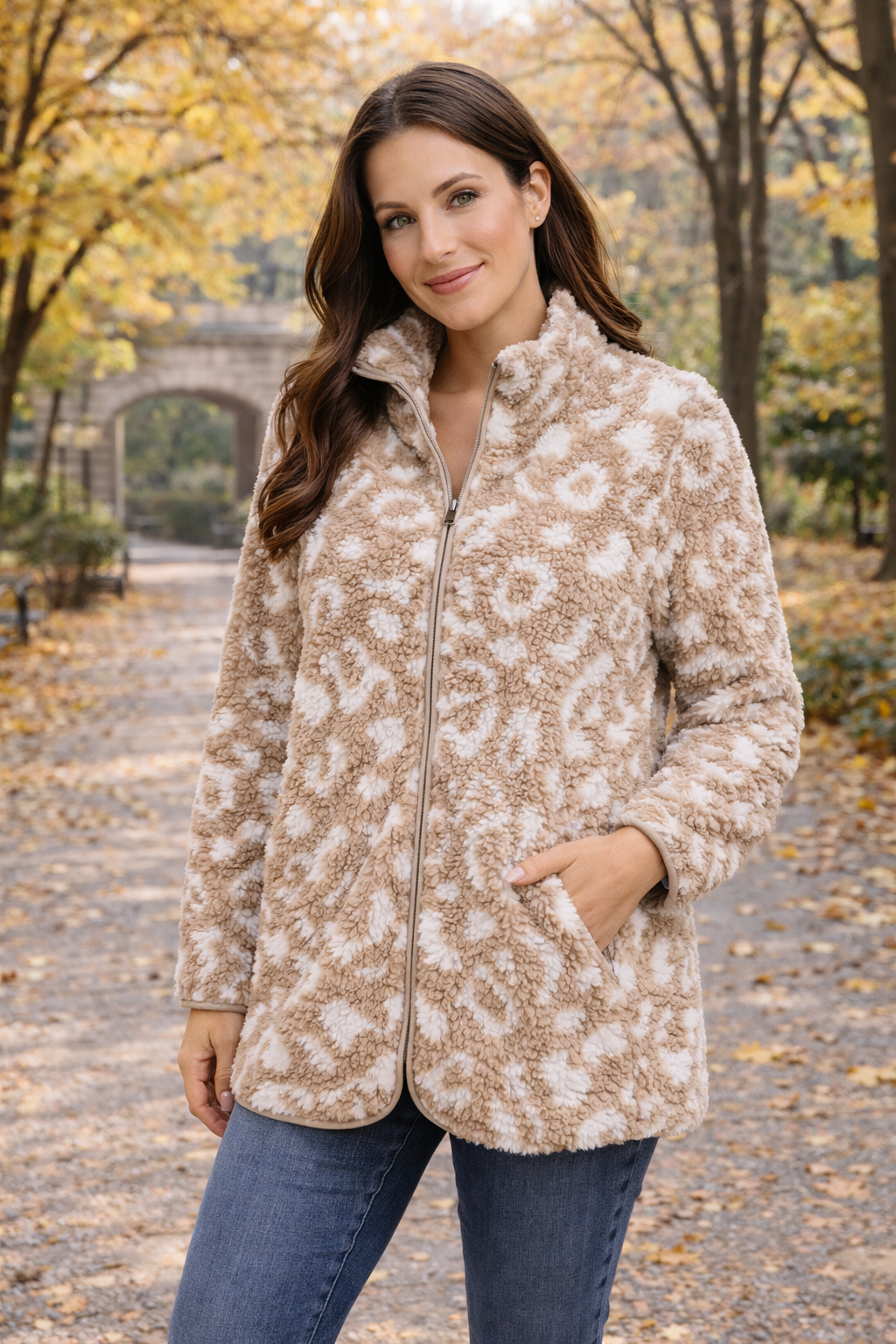 MONT CHALET Damen-Kuscheljacke uni Schäfchenfellimitat Kapuze