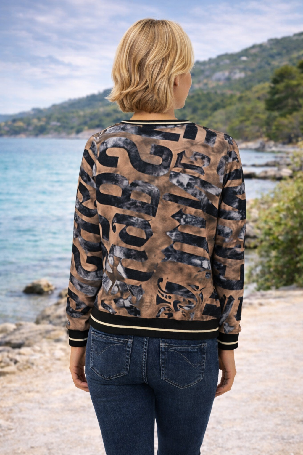 DINE 'N' DANCE Sweatshirt, 1/1-Arm Allover-Druck Rundhalsausschnitt