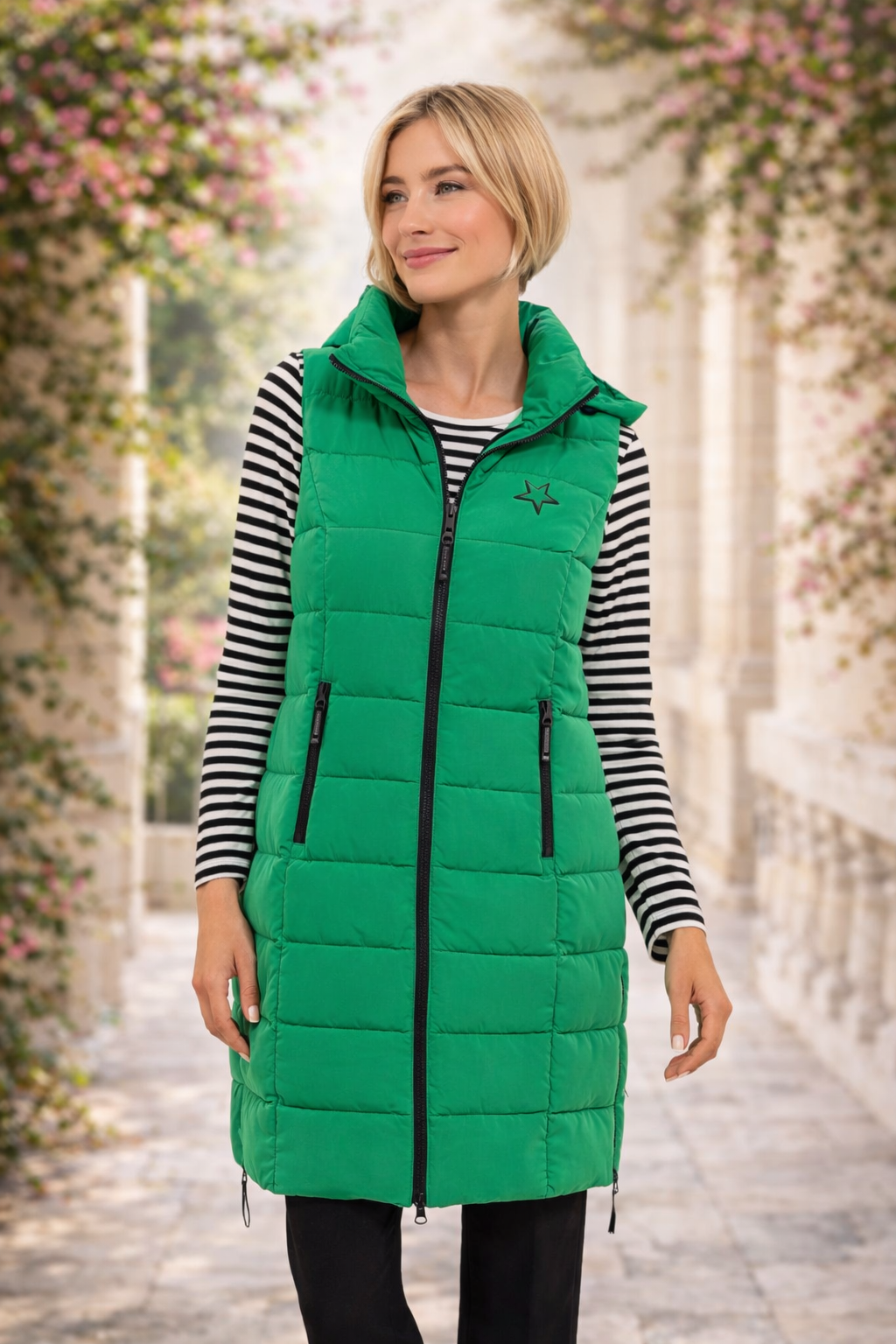 STRANDFEIN Steppweste lange Form abnehmbare Kapuze
