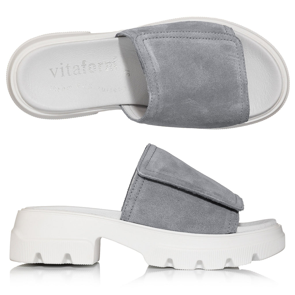 VITAFORM Damen-Pantolette Veloursleder Shock Absorber neue Sohle Maxima