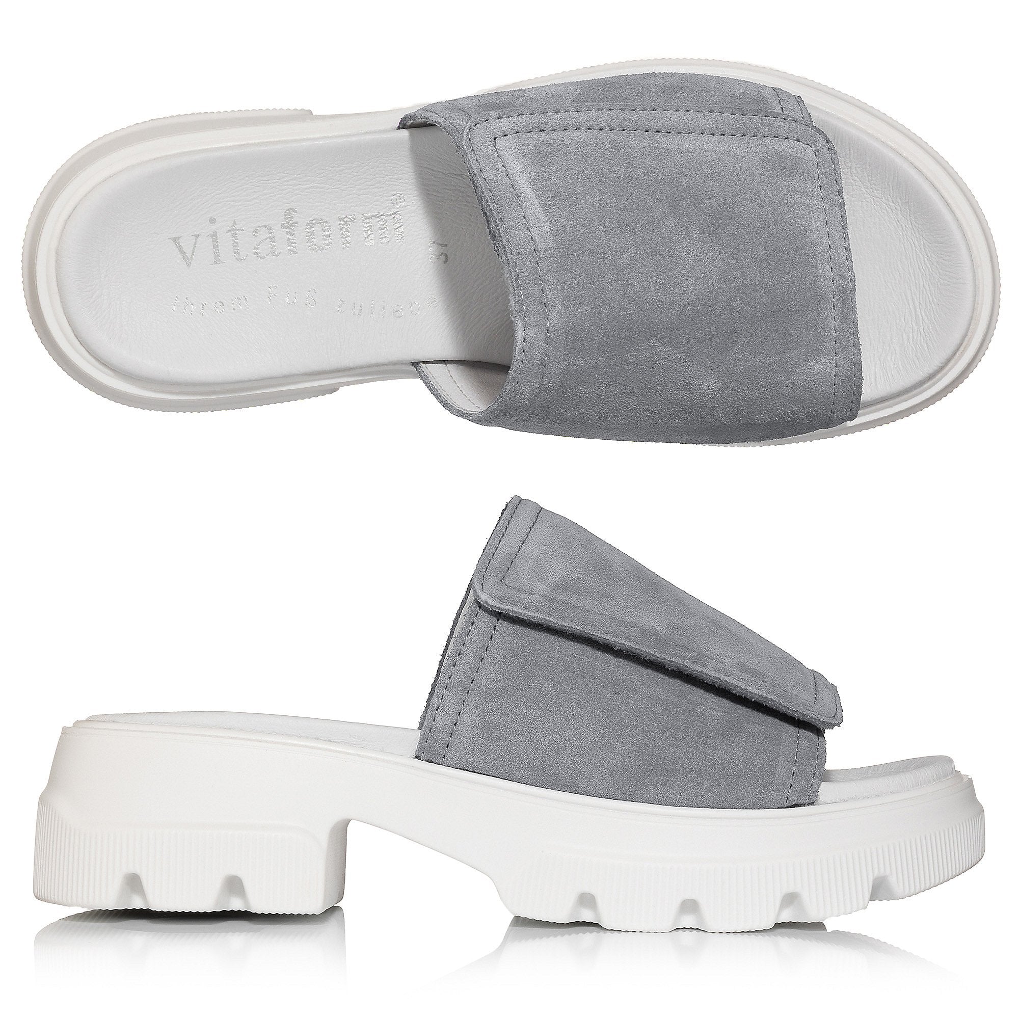 VITAFORM Damen-Pantolette Veloursleder Shock Absorber neue Sohle Maxima