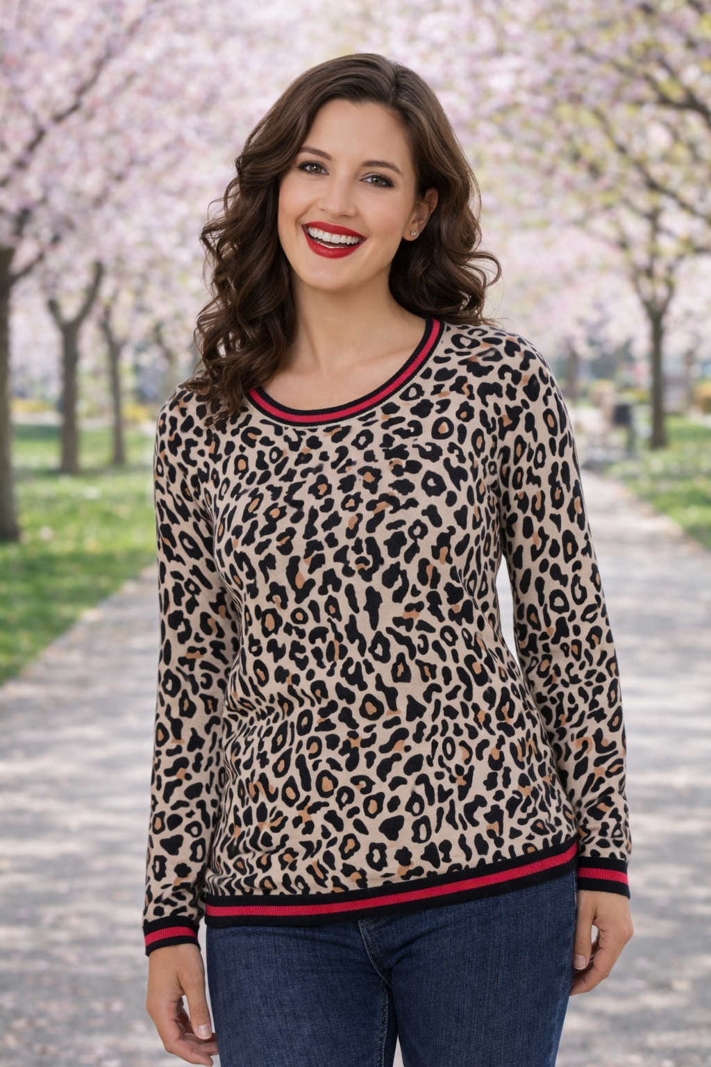 CASHMASOFT Pullover Rundhalsausschnitt Cashmeregriff Animal-Druck