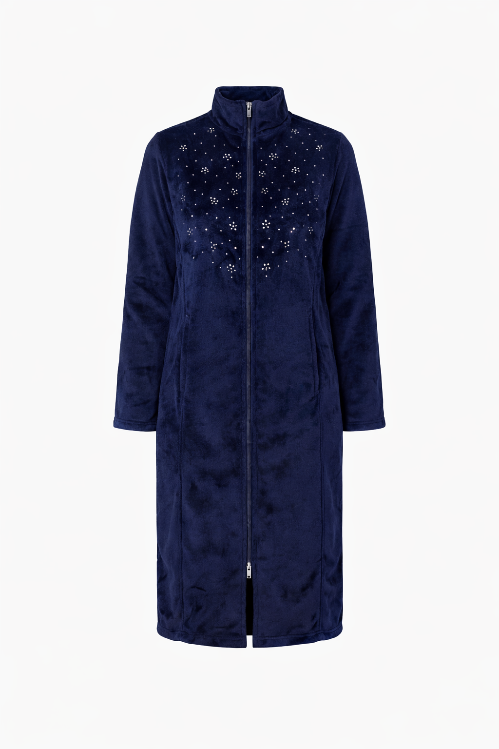 MONT CHALET Damen-Hauskleid uni Strasssteine Mikrofaser Chinchilla