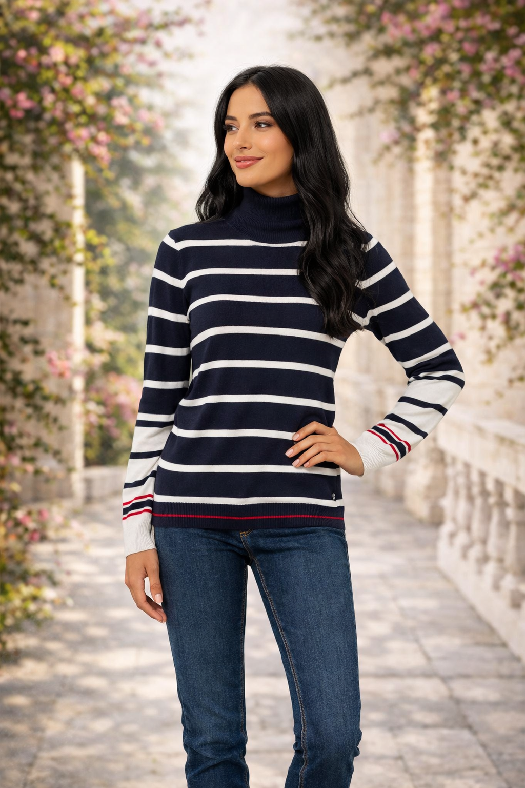 STRANDFEIN Pullover Rollkragen multicolor gestreift