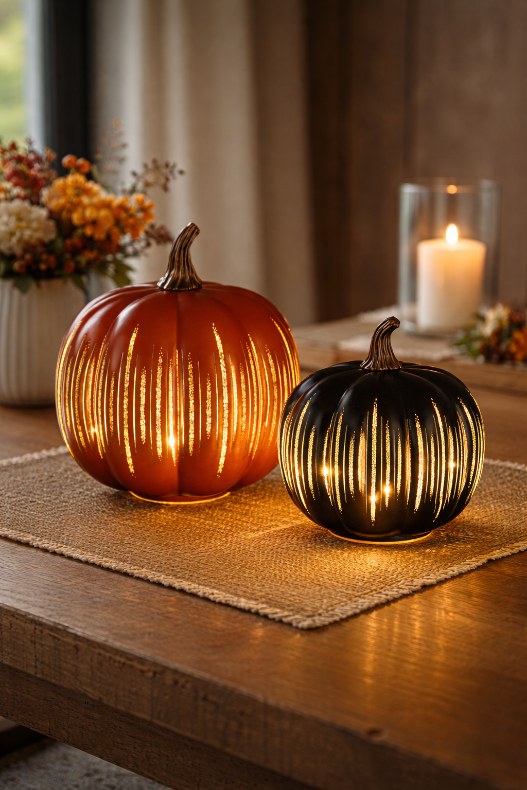 LUMIDA Casa 2 LED-Glaskürbisse Laser-Cut-Design integr. Lichterkette