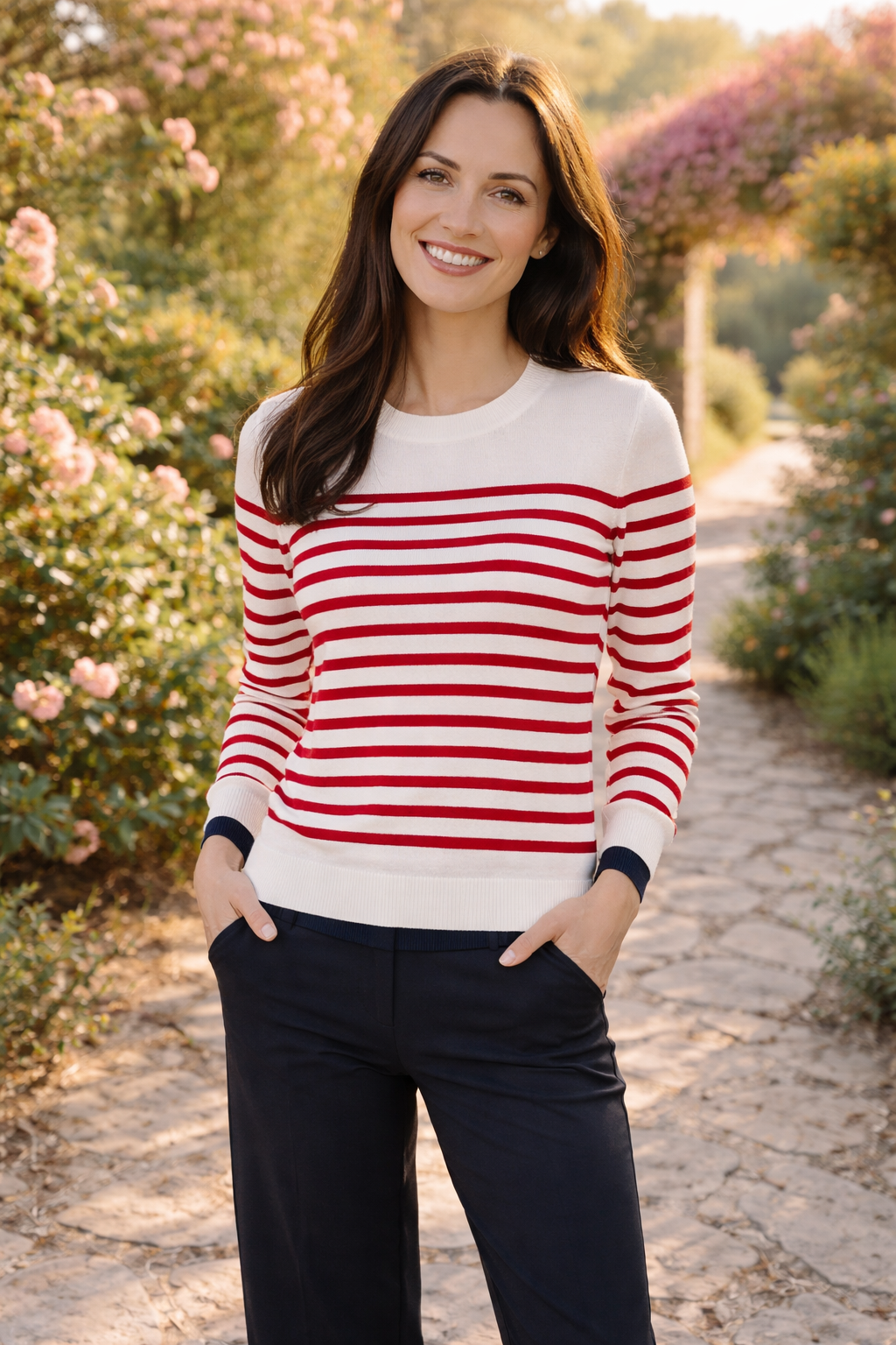 STRANDFEIN Streifenpullover Rundhalsausschnitt