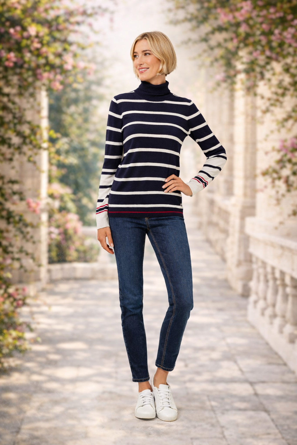 STRANDFEIN Pullover Rollkragen multicolor gestreift