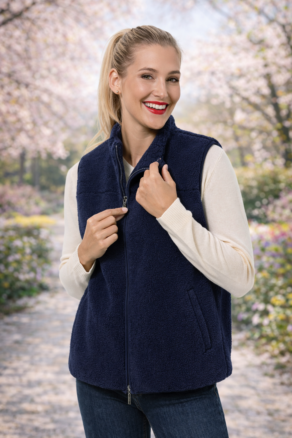 DENIM & CO. Weste, ohne Arm Teddy-Optik 2-Wege-Reißverschluss Eingrifftaschen