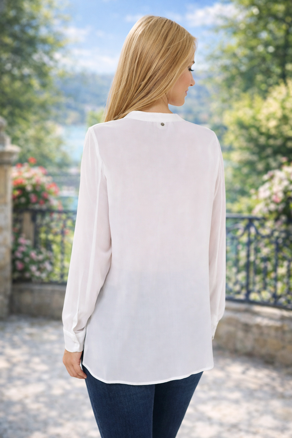 DINE 'N' DANCE Bluse, 1/1-Arm Rundhalsausschnitt mit Knopf