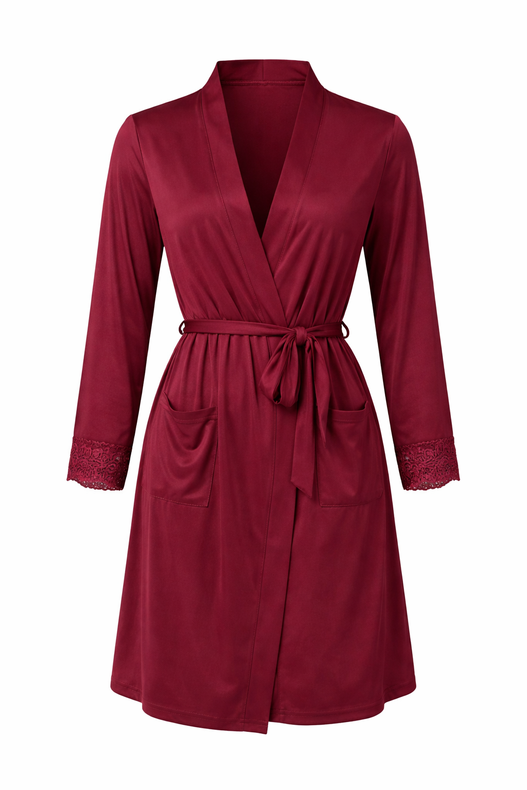 LITTLE ROSE Morgenmantel Mikrofaser Tasche Spitzendetails