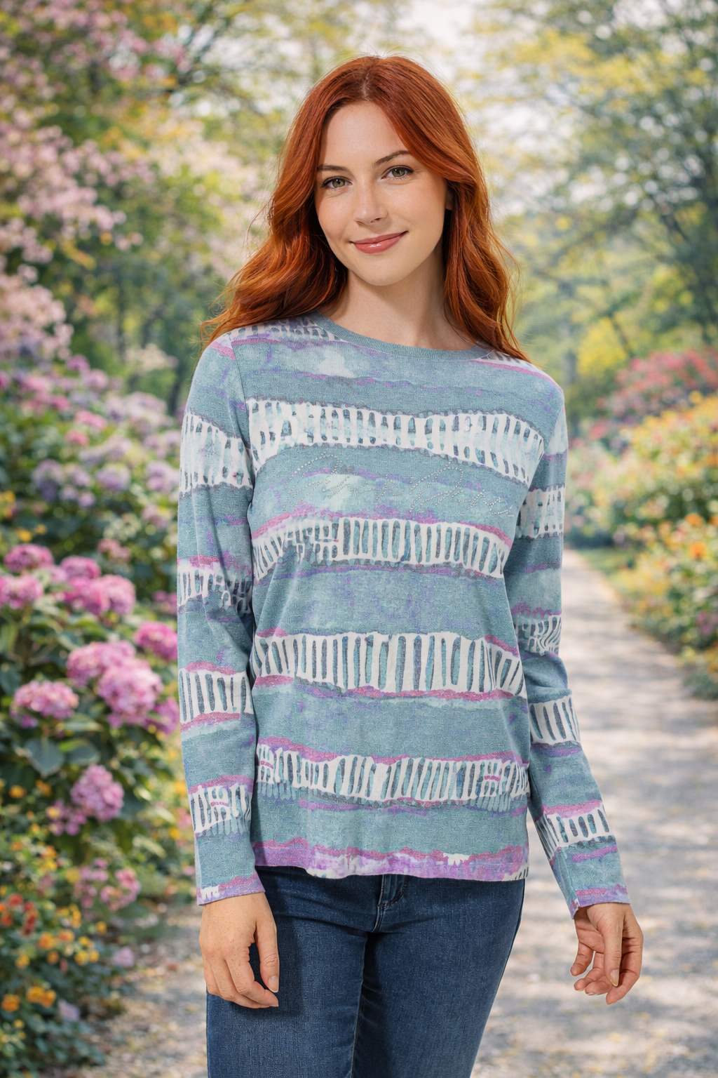 DINE 'N' DANCE Pullover, 1/1-Arm Allover-Druck