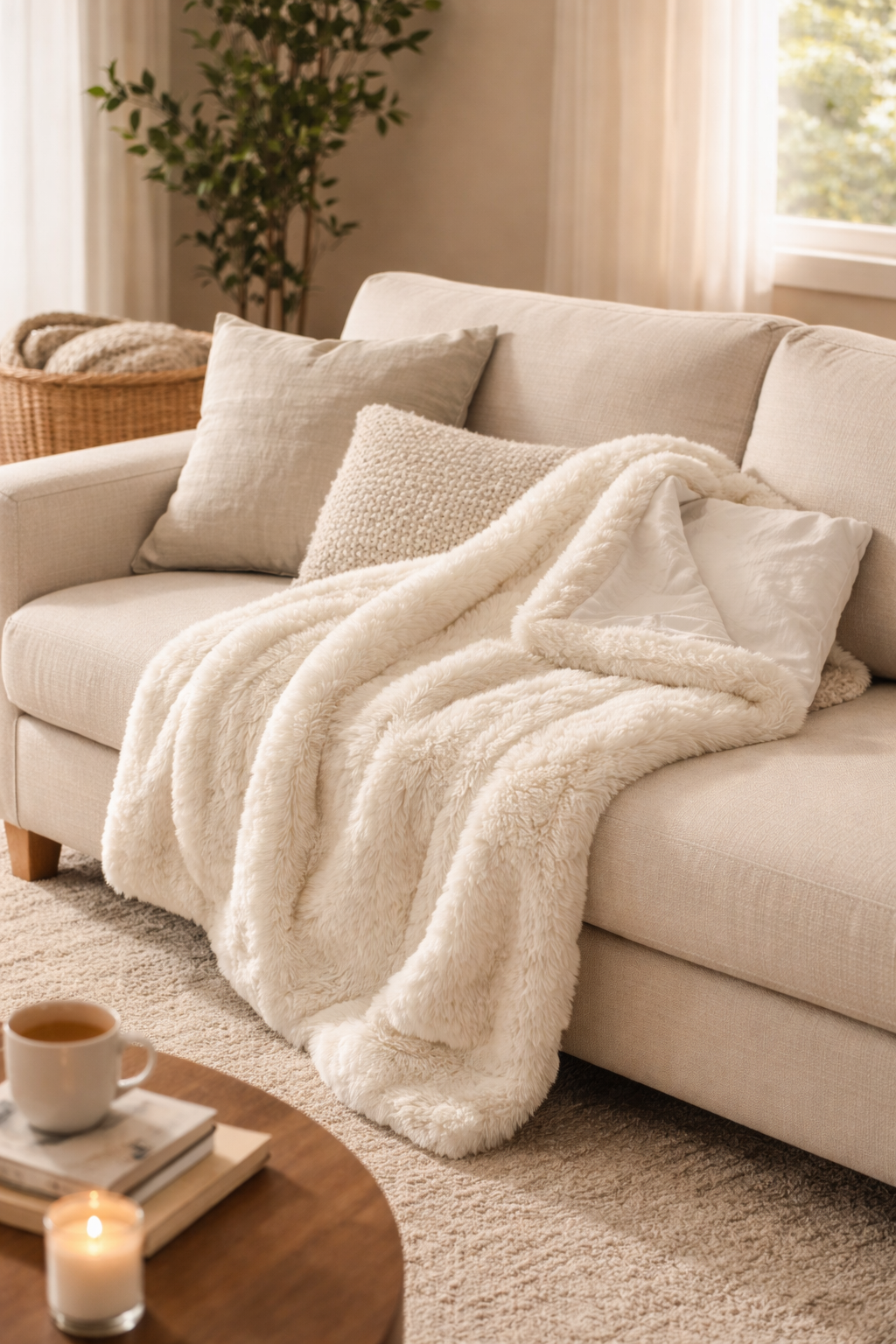 MONT CHALET Plaid uni Lammfellimitat