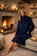 MONT CHALET Damen-Hauskleid uni Strasssteine Mikrofaser Chinchilla