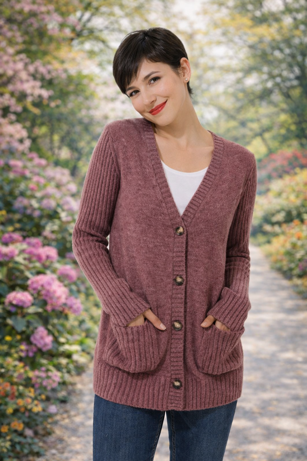 DINE 'N' DANCE Cardigan, 1/1-Arm aufgesetzte Taschen V-Ausschnitt